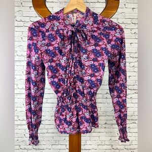 Free People | Chic Floral Long Sleeve Blouse size XS